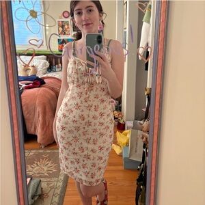 Caution To The Wind Floral Slip Dress in White and Orange